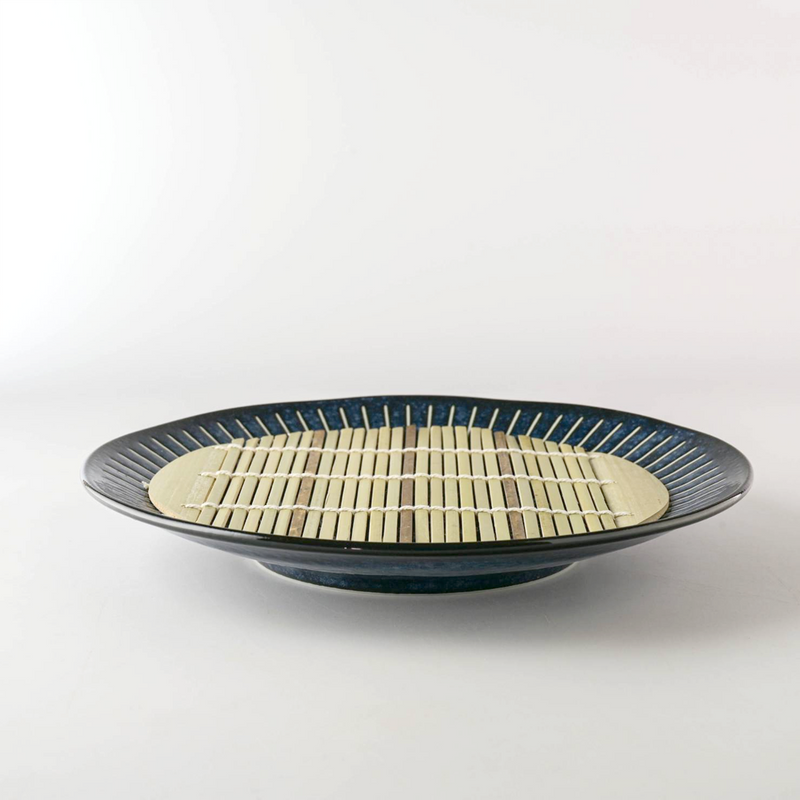 Toki Takane Indigo Tokusa Zaru Soba Set - 25cm Large Plate - Indigo Blue