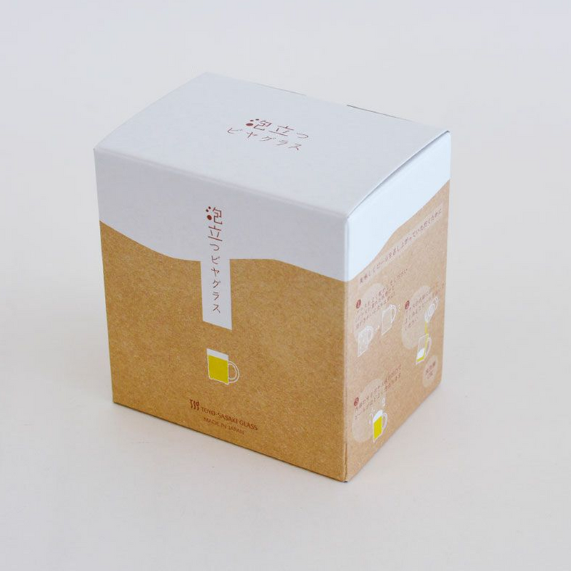 Toyo Sasaki Frosted Beer Mug Packaging – A neatly designed box for the Toyo Sasaki Frosted Beer Mug, featuring Japanese text and an illustration of a beer mug.

