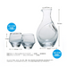 Dimensions of the Toyo Sasaki Takasegawa Handmade Sake Set, including carafe (300ml capacity) and glasses (100ml capacity each), with detailed measurements.