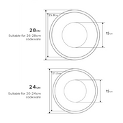 Diagram detailing the dimensions of the Tsubame Sanjo Stainless Steel Bamboo Steamer Adapter Rings in 24cm and 28cm sizes.