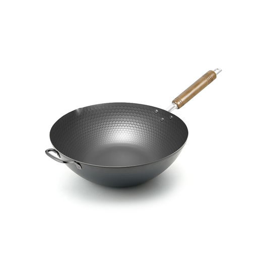 Hammered Style Nitrided Carbon Steel Induction Wok with Two Handles Made in Japan