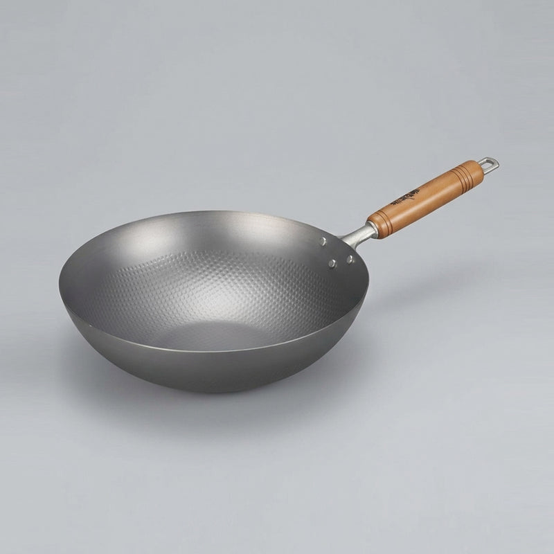 Tsubame Sanjo Hammered Nitrided Carbon Steel Induction Wok - 30cm