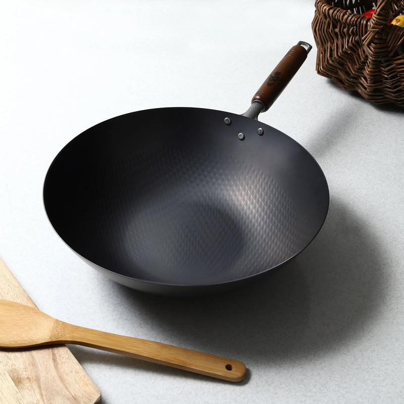 Tsubame Sanjo Hammered Nitrided Carbon Steel Induction Wok - 30cm