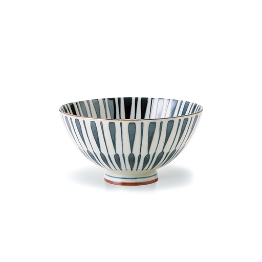 Elegant Japanese bowl featuring a distinctive black and white Tokusa pattern, emphasizing its deep round shape.