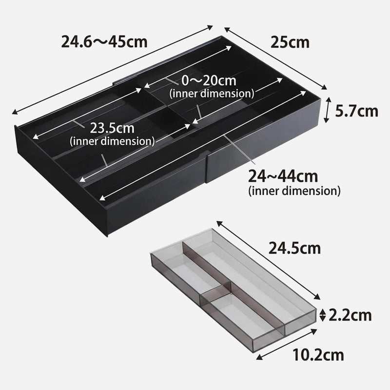 Undivided right pocket of the black Yamazaki Tower cutlery tray holding long kitchen tools