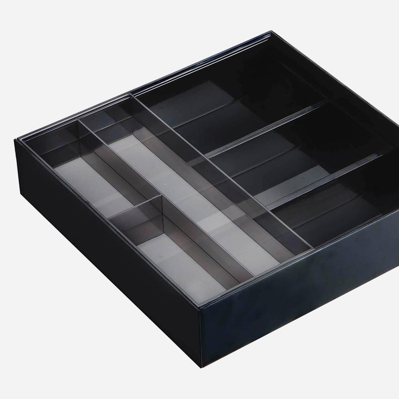 Yamazaki Tower expandable sliding cutlery tray in black
