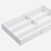 Clear sliding upper tray on the white Yamazaki Tower expandable cutlery tray