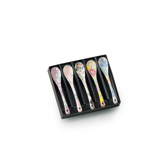 Yuzen Artistic Floral 5-Piece Coffee Spoon Set - Made in Japan
