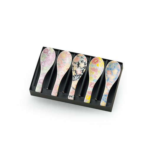 Yuzen Artistic Floral 5-Piece Spoon Set - Made in Japan