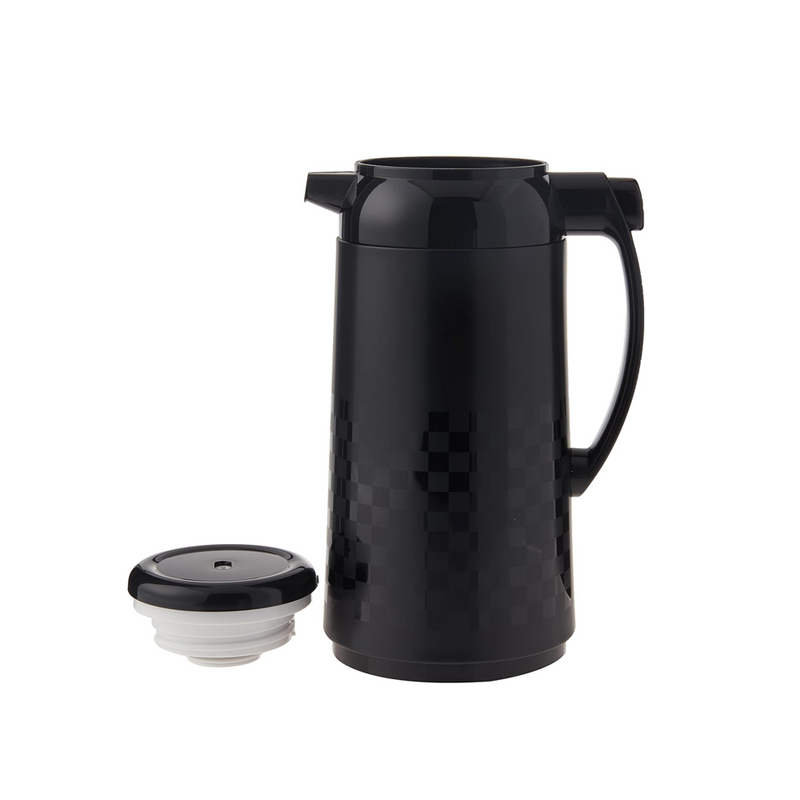 Zojirushi 1L black glass pot with subtle checkered texture, viewed on a white background.

