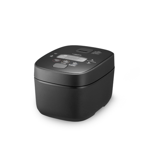 A three-quarter studio shot of the Zojirushi IH Micom Rice Cooker 5 cups NW-QAQ10 in a modern, matte black finish against a white background.