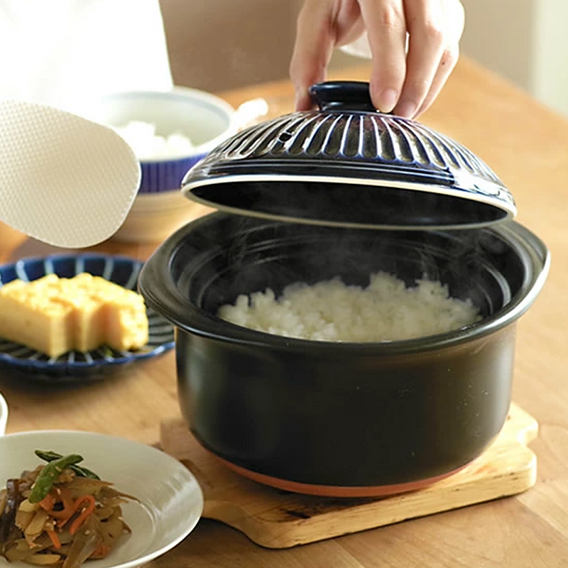 Ginpo Kikka Donabe Rice Pot with Double Lids - 2 Cups - Blue