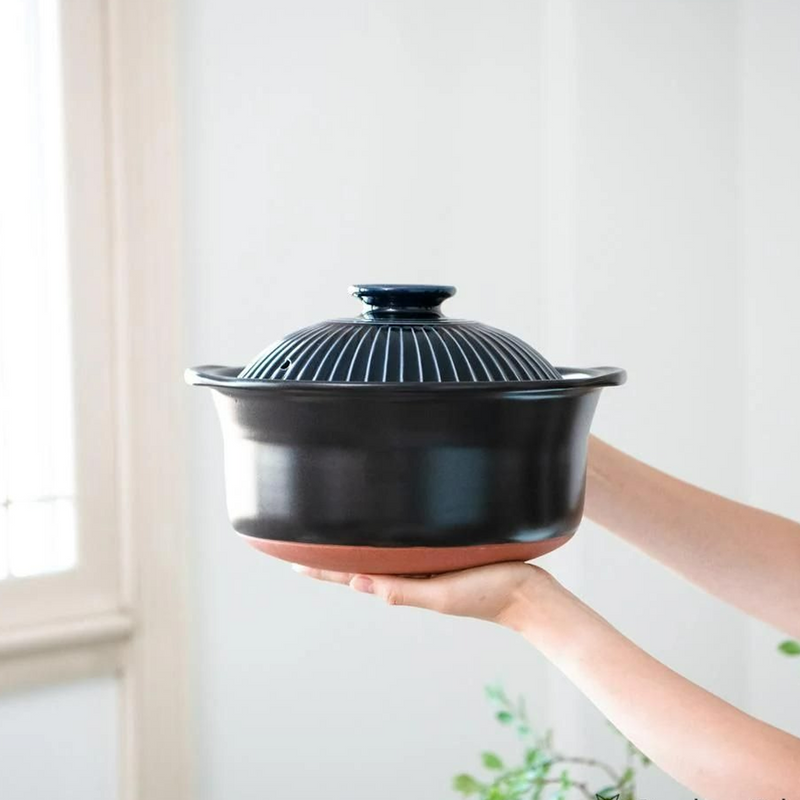 Ginpo Kikka Donabe Rice Pot with Double Lids - 3 Cups - Blue