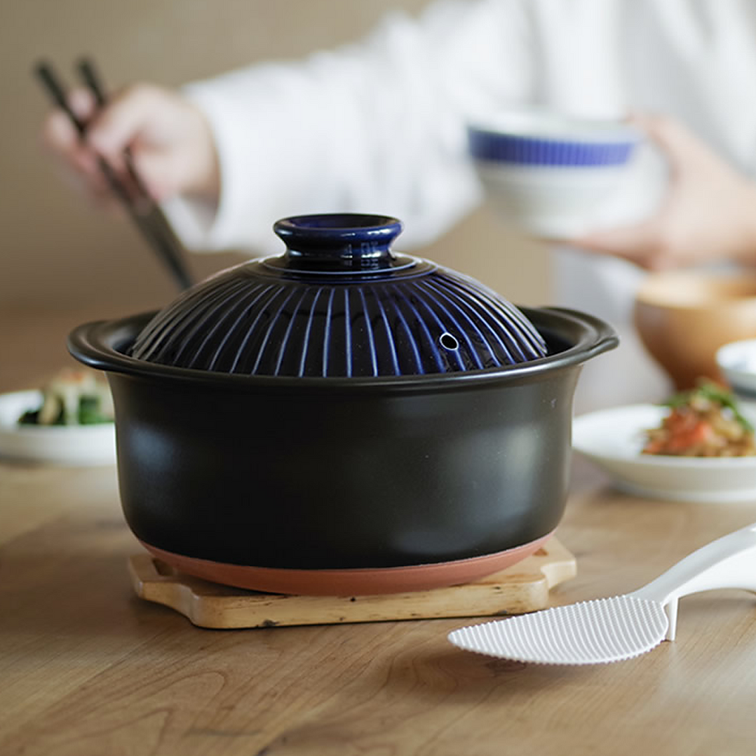 Korean Rice Cooking Pot Ginpo Kikka Donabe Rice Pot with Double Lids - 3 Cups - Blue