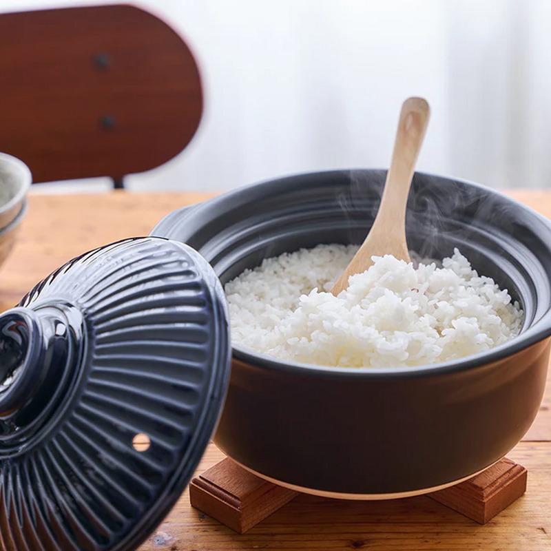 Ginpo Kikka Donabe Rice Pot with Double Lids - 3 Cups - Blue