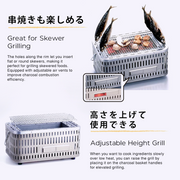 Diagram illustrating the air-cooled insulation system and removable charcoal basket of the Green Life konro grill.

