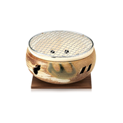 A product image of the Size 7 Ise Mizu Donabe Konro Grill in a khaki finish, shown with its wooden base and top grill mesh.

