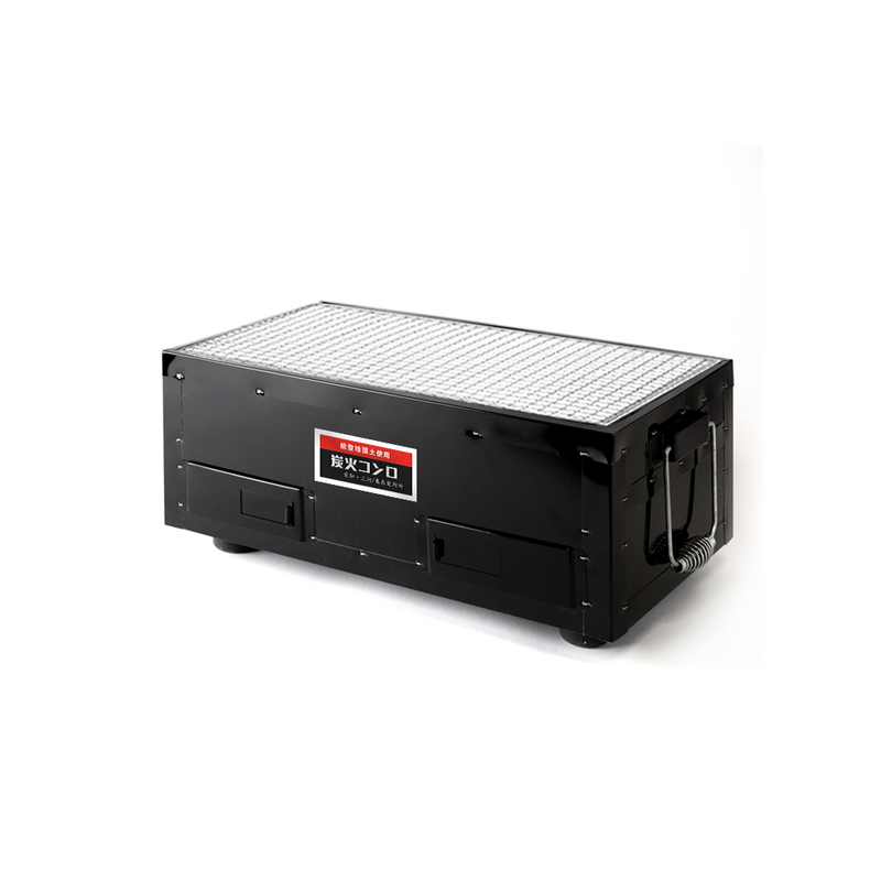 A black Mikawa Konro Grill, medium size (38cm), shown with its grill mesh on top against a plain background.

