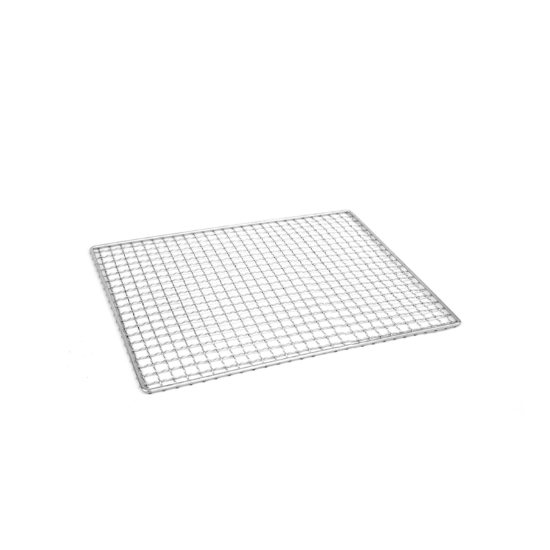 A product image of the reusable stainless steel konro grill mesh, showing its durable woven wire construction on a white background.

