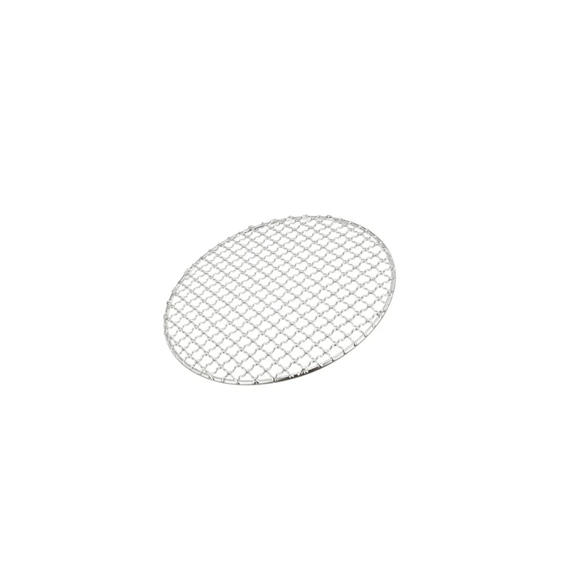 A product image of the 15cm round reusable stainless steel konro grill mesh, showing its woven wire construction on a white background.

