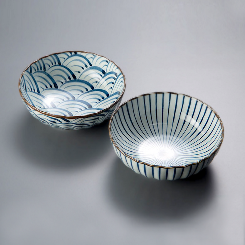 Saikai Hasami Yaki Classic Blue Japanese Bowl Set - 18cm - 2-Piece