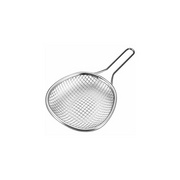 A product image of the Shimomura Stainless Steel Deep Frying Strainer, showing its wire mesh basket and loop handle on a white background.

