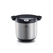 A product image of the 4.5-litre Thermos Shuttle Chef thermal cooker in a stainless steel silver finish with a black lid.

