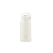 The Zojirushi TUFF Vacuum Insulated Flask in a clean white finish, shown with its one-touch open lid.