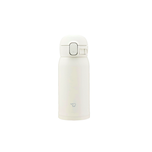 The Zojirushi TUFF Vacuum Insulated Flask in a clean white finish, shown with its one-touch open lid.