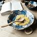 Aito Mino Yaki Nordic Flower Series 6-Piece Dinnerware Set: Blue plate with food