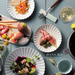 Aito Seto Yaki Hana 4-Piece Dinnerware Beige and White Set: with food
