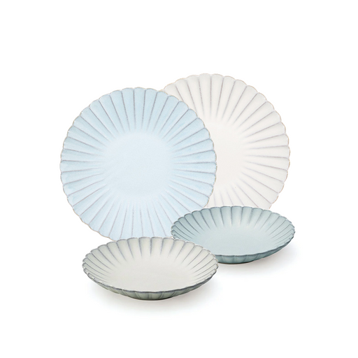 Aito Seto Yaki Hana 4-Piece Dinnerware White & Light Blue Set