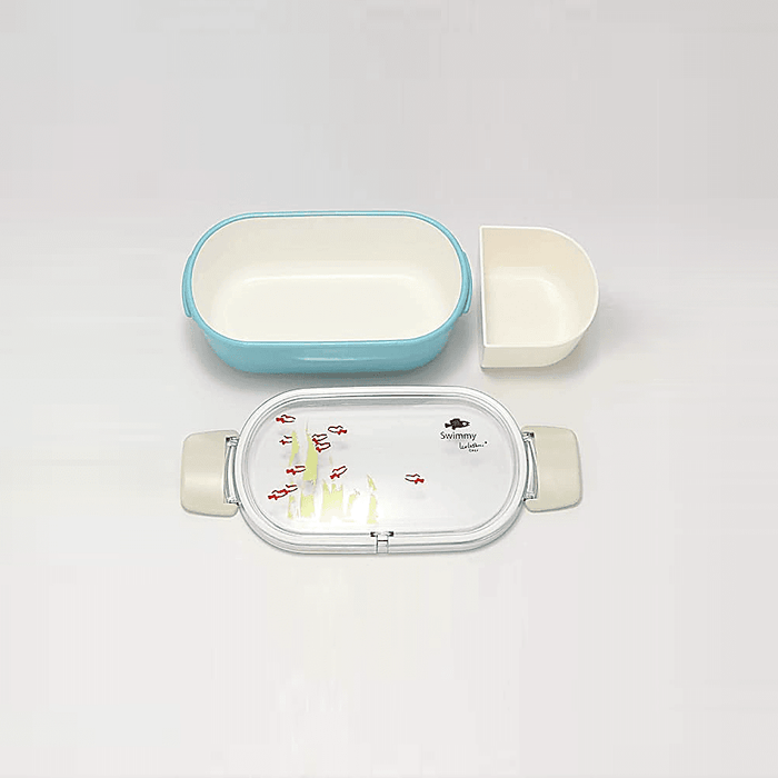 Aito Shuan the Sheep Divided Plate and Swimmy Bento Box Set: The bento box with lid opened