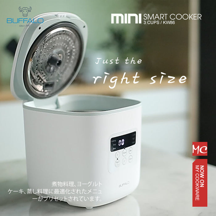 Buffalo Stainless Steel Mini Smart Rice Cooker (3 cups): lid open