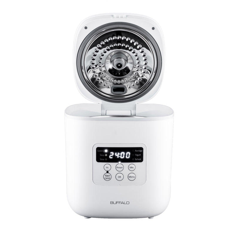 Buffalo Stainless Steel Mini Smart Rice Cooker (3 cups): front angle