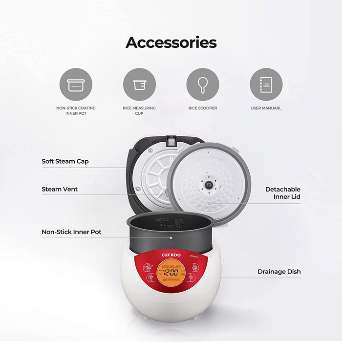 Cuckoo 3-Cup Multifunction Rice Cooker CR-0351F: accessories and parts