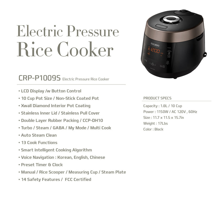Cuckoo Pressure Rice Cooker 10 Cups CRP-P1009S - Black Gold: specification