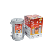 The Green Life charcoal starter and extinguisher shown next to its colourful Japanese retail box, which illustrates the product's 2-in-1 functionality.
