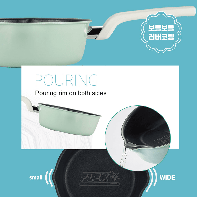 Happycall-IH-Flex-3-in-1-Saucepan-20cm-Mint: pouring rim on both sides