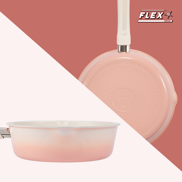 Happycall IH Flex 3 in 1 Saucepan - 22cm Spread Pink: side angle and bottom of the pan