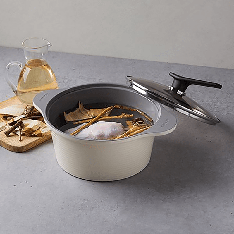 Happycall Onde Ceramic Nonstick Induction Pot with Lid - 20cm (2.5L) Pearl Ivory