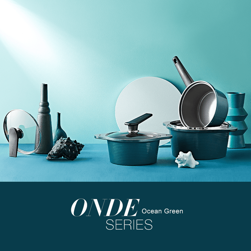 Happycall IH Onde Ceramic Pot - 28cm with Lid (6L) Ocean Green: in a set