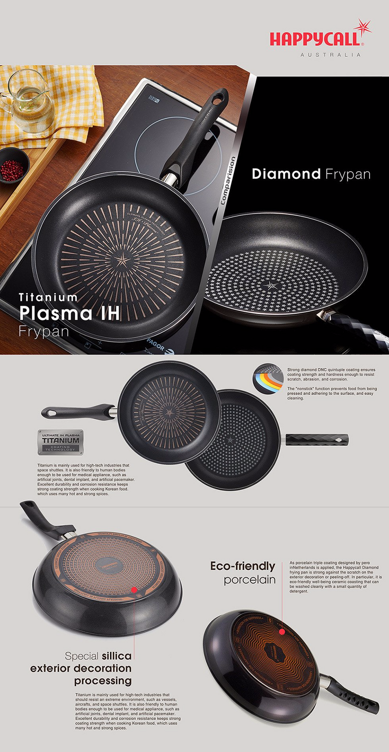 Happycall Plasma IH Titanium Frypan 30cm: comparison between Titanium Plasma IH and Diamond