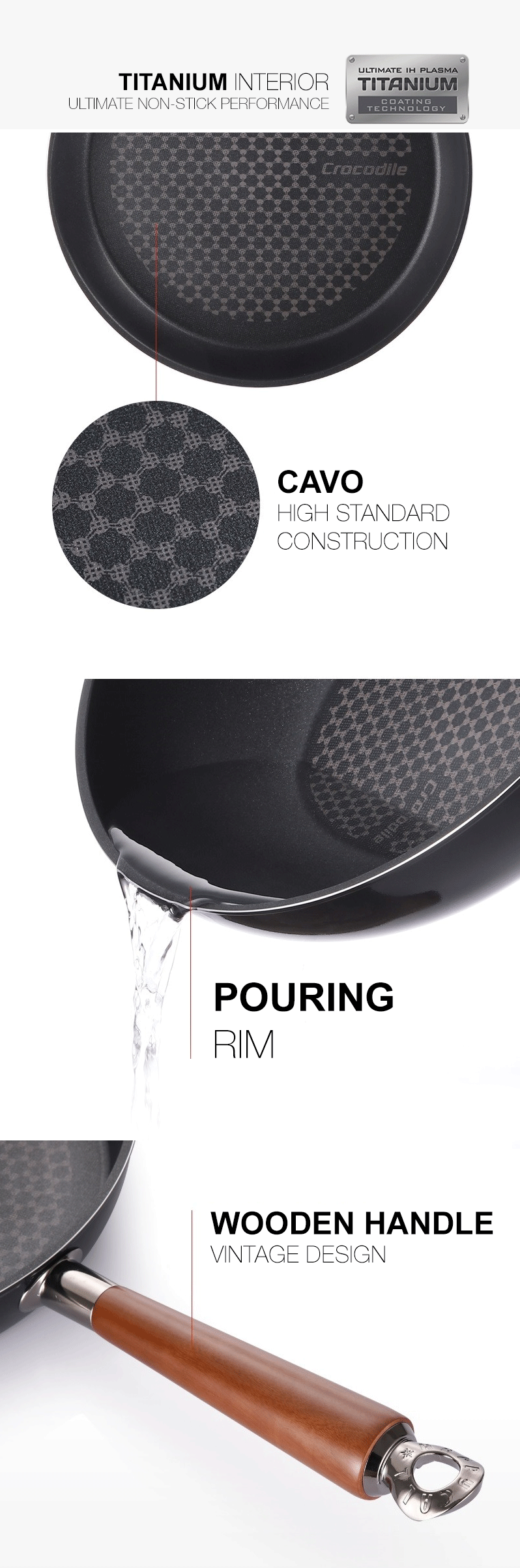 Happycall Crocodile IH Graphene Saucepan - 18cm: titanium interior, pouring rim, wood handle 