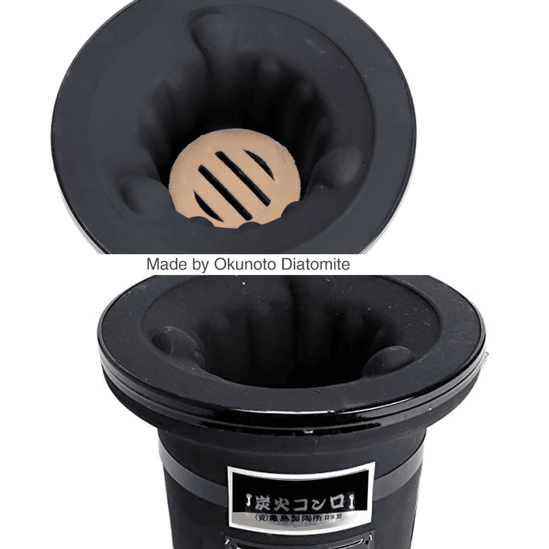 nterior of the Mikawa Portable Konro Grill, featuring a diatomite base for excellent heat insulation.