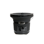 A product image of the Mikawa Portable Konro Grill, showing its black diatomite body, ventilation door, and carry handles on a white background.

