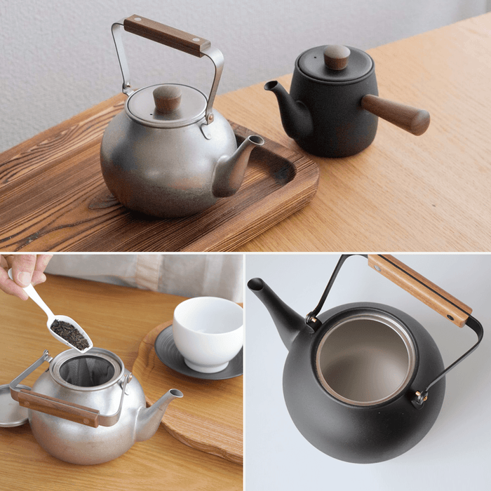 Miyaco Classic Stainless Steel Teapot 700ml Black - Made in Japan. More Angles.