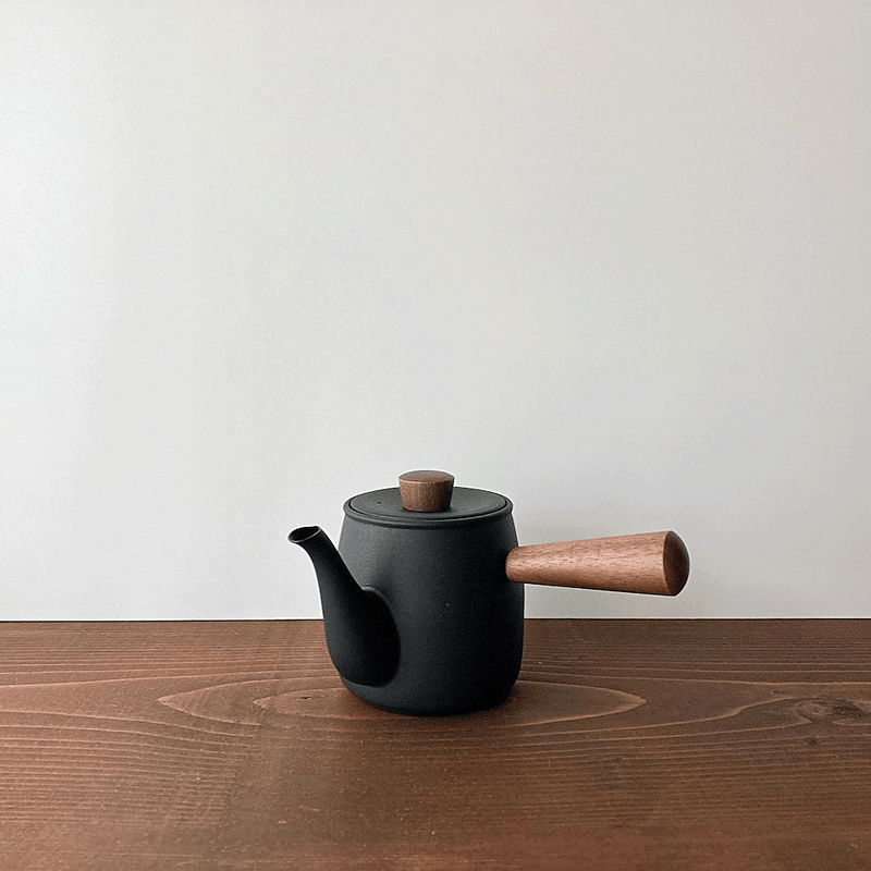 Miyaco Classic Stainless Steel Teapot Small Black - Made in Japan: on a table