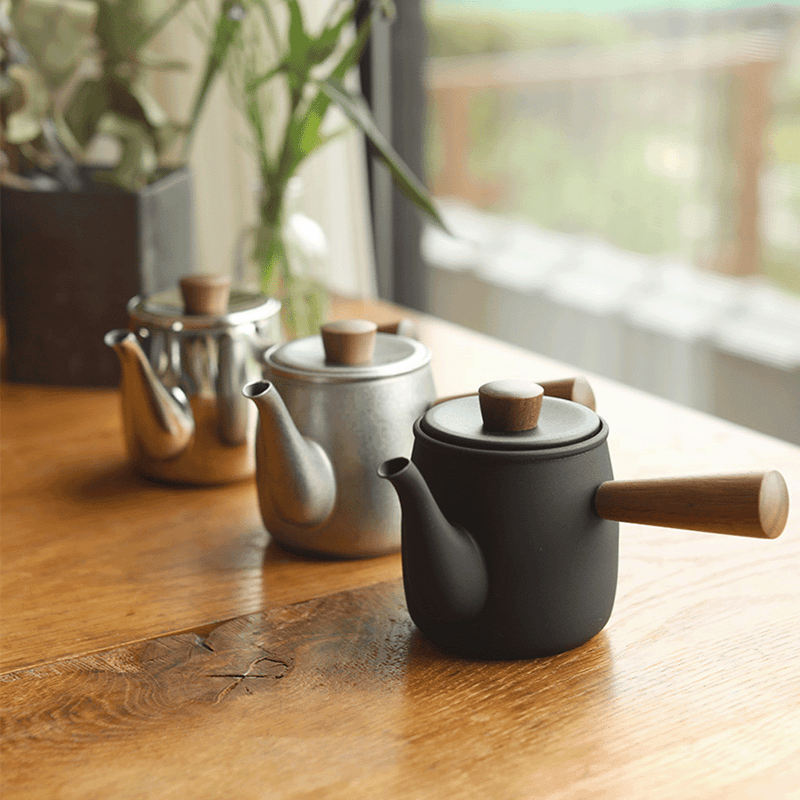 Miyaco Classic Stainless Steel Teapot Small Black - Made in Japan: More sizes on a table