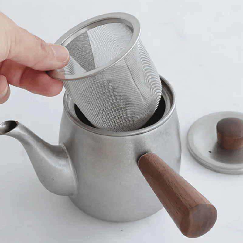 The stainless steel tea filter fits Miyaco small and large teapots.